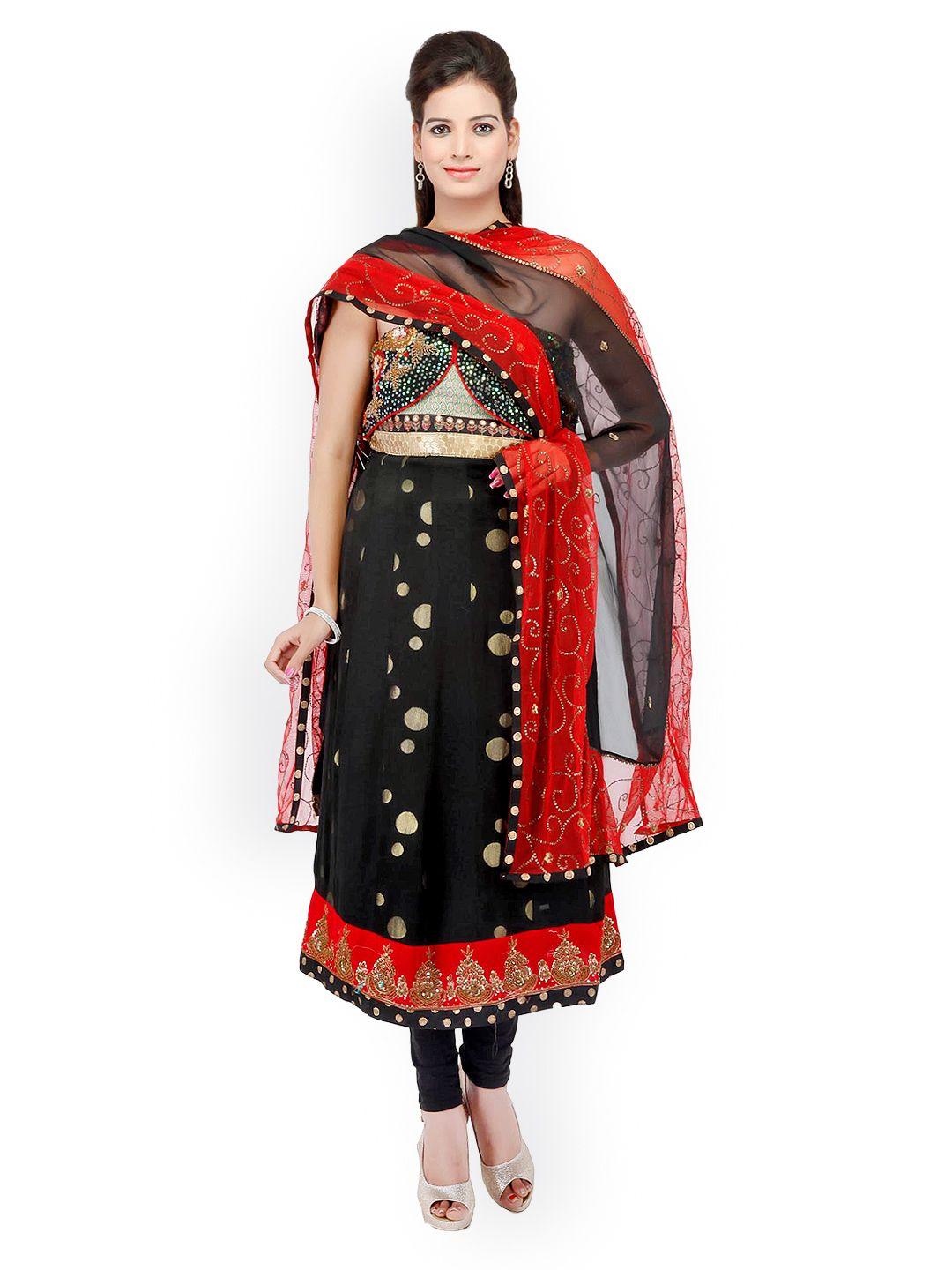 chhabra 555 black & red georgette unstitched dress material