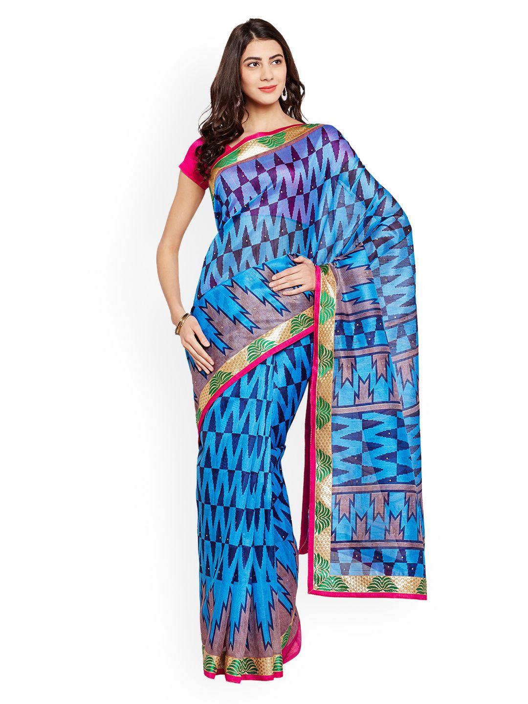 chhabra 555 blue art silk printed banarasi saree