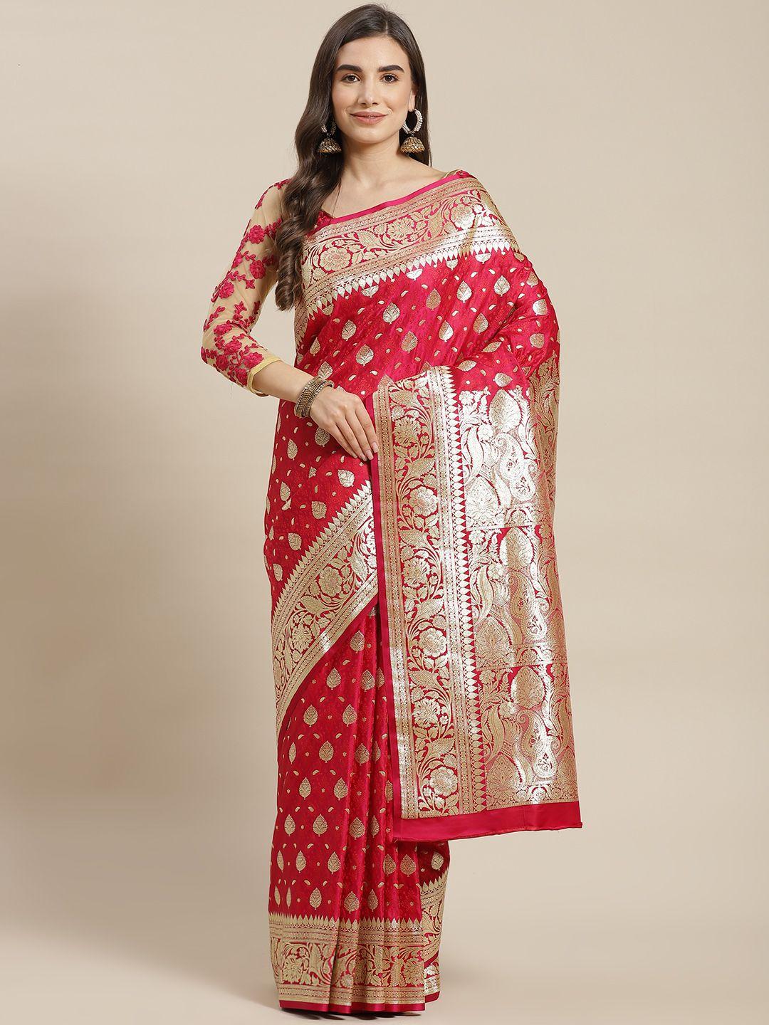 chhabra 555 magenta & gold-toned ethnic motifs zari silk blend kanjeevaram saree