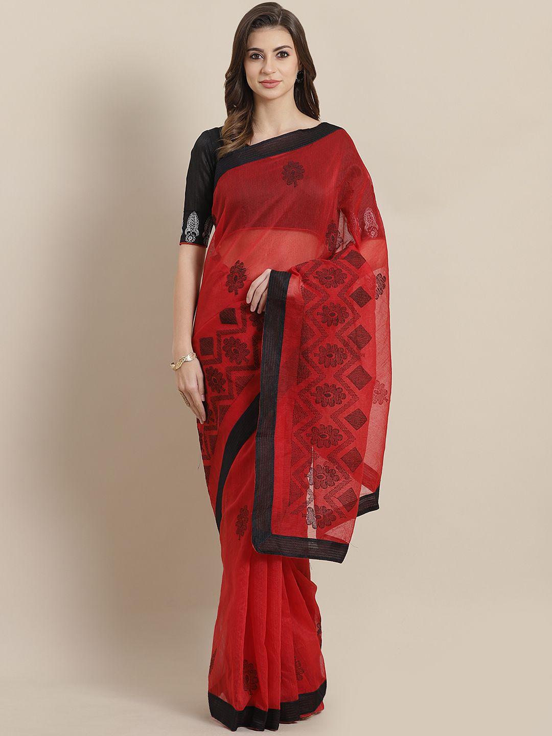 chhabra 555 maroon & black kutchi embroidered chanderi saree