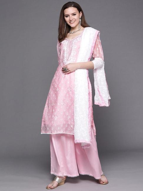 chhabra 555 pink embroidered kurta with sharara & dupatta