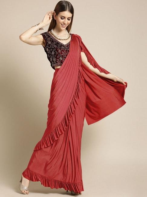 chhabra 555 red ready to wear saree with unstitched blouse