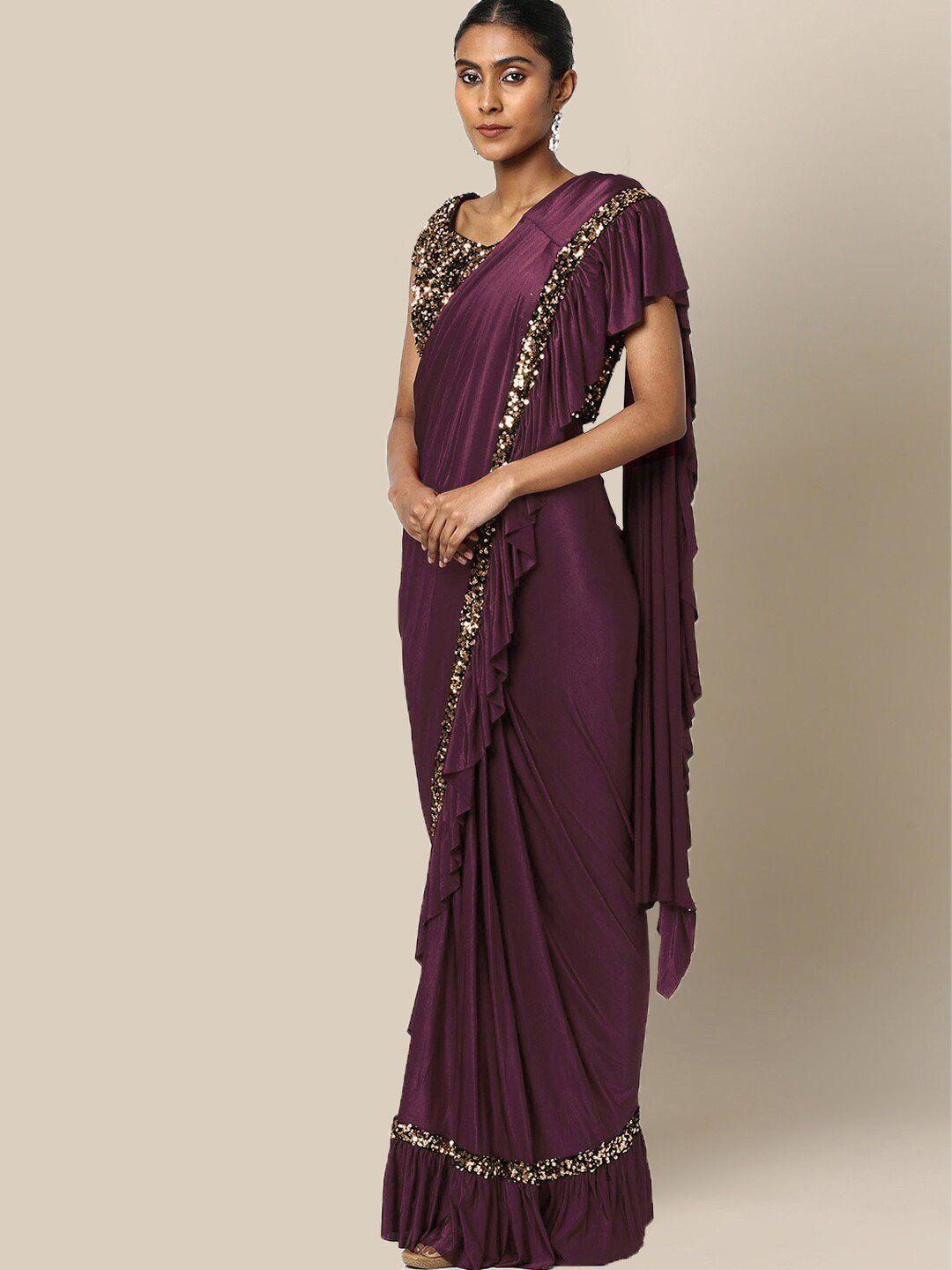 chhabra 555 women purple embellished ruffled ready to wear saree