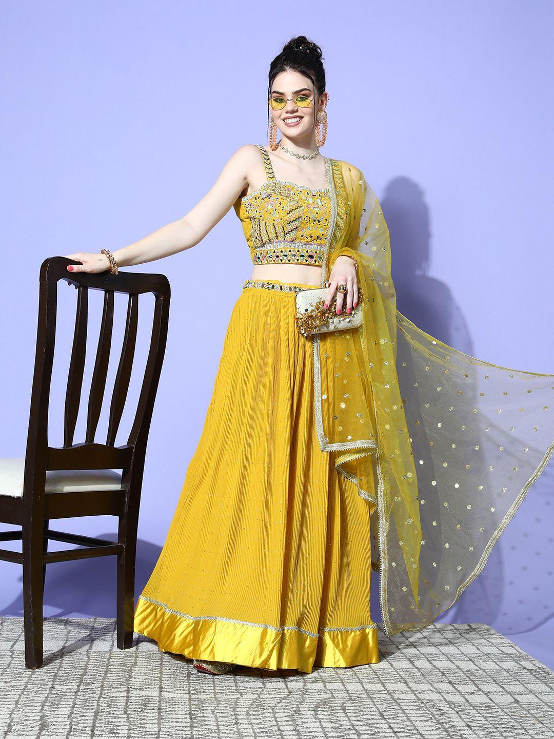 chhabra 555  yellow embroidered made to measure lehenga choli with dupatta