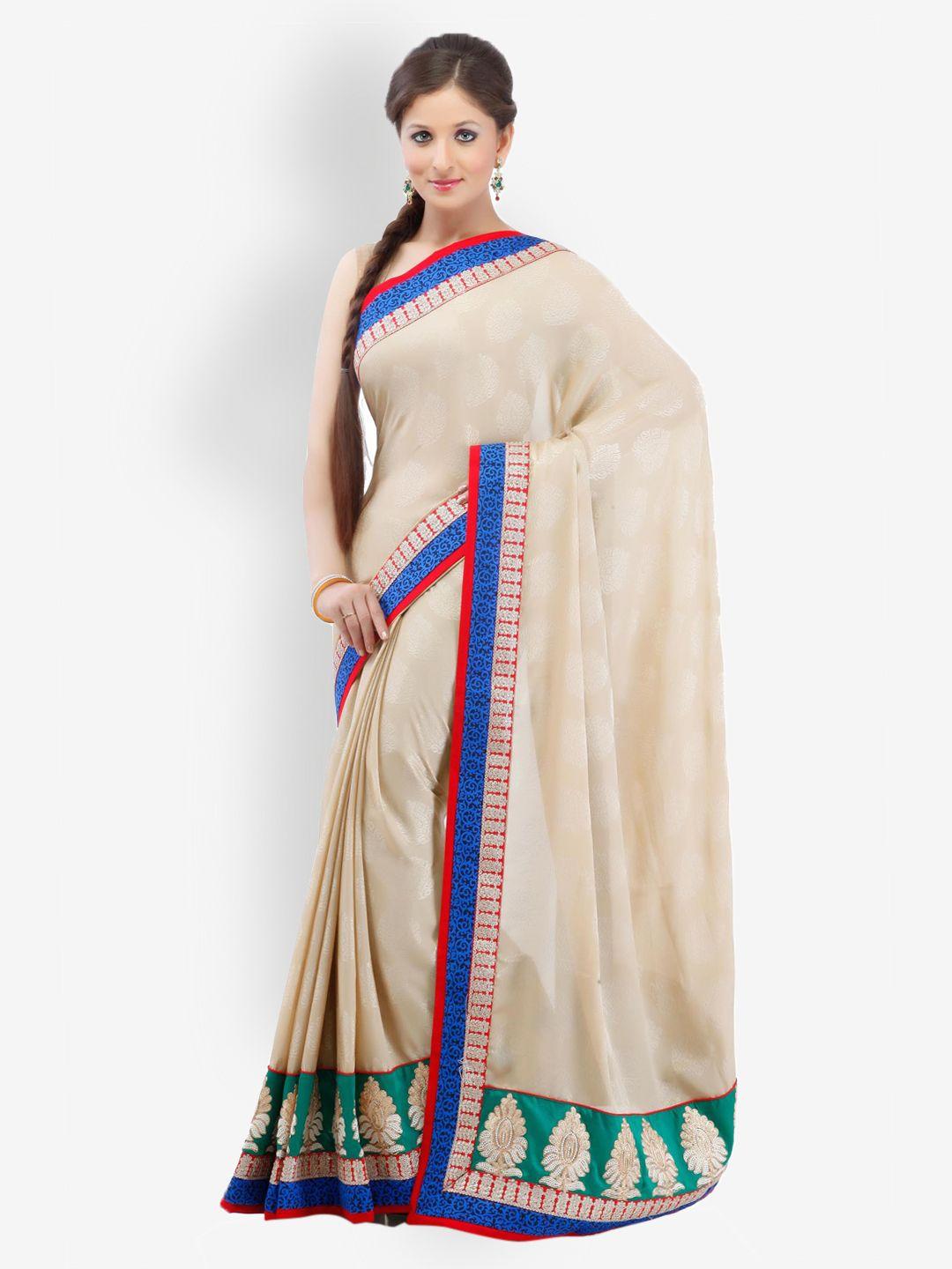 chhabra 555 beige embroidered georgette fashion saree