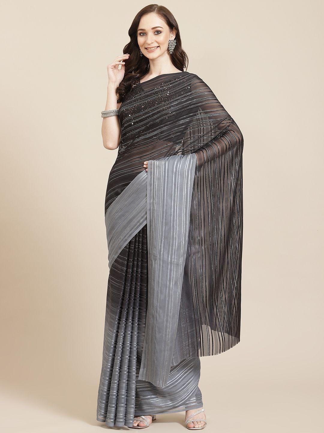 chhabra 555 black & grey ombre sequinned saree