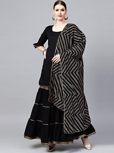 chhabra 555 black cotton kurta sharara set with dupatta