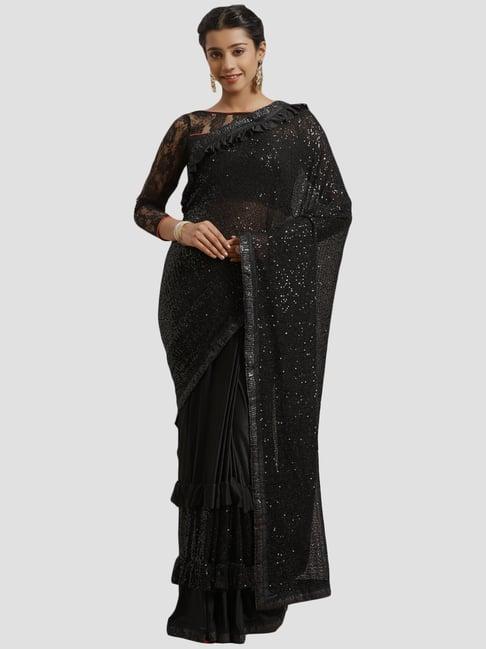 chhabra 555 black embellished saree with unstitched blouse