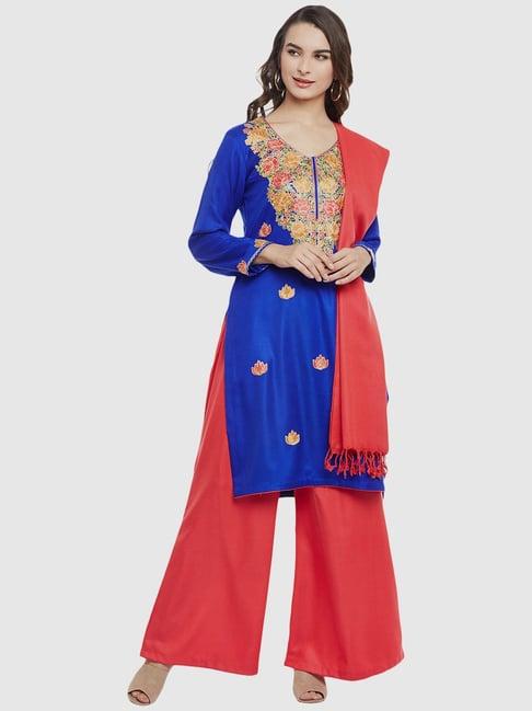 chhabra 555 blue & peach embroidered unstitched dress material