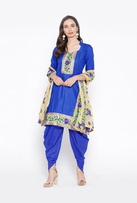 chhabra 555 blue embellished unstitched dress material with dupatta