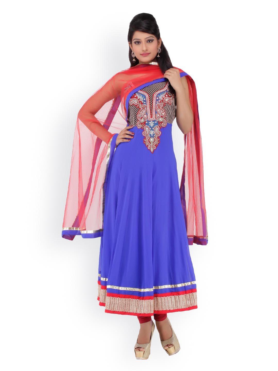 chhabra 555 blue embroidered georgette unstitched anarkali dress material