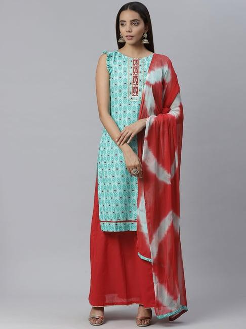 chhabra 555 blue printed kurta with skirt & dupatta