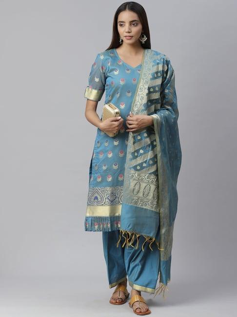 chhabra 555 blue woven pattern unstitched dress material