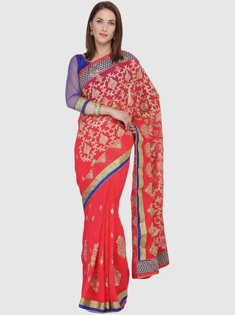 chhabra 555 coral embroidered saree with unstitched blouse
