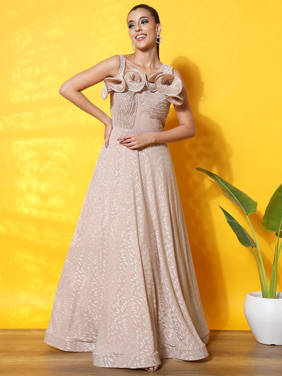 chhabra 555 embellished flared ruffled maxi gown