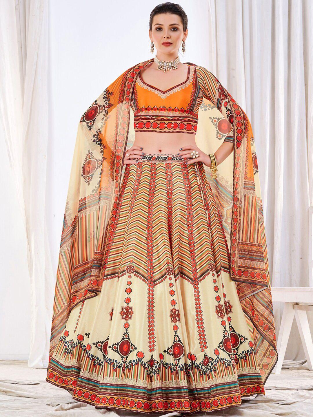 chhabra 555 embellished kalidar lehenga choli with chevron printed & chiffon dupatta