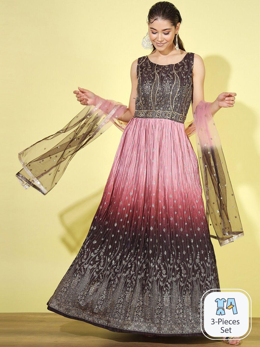 chhabra 555 embellished maxi ethnic dress with dupatta