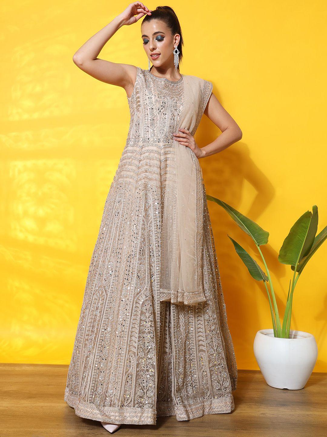 chhabra 555 embroidered & mirror embellished maxi ethnic dress with dupatta