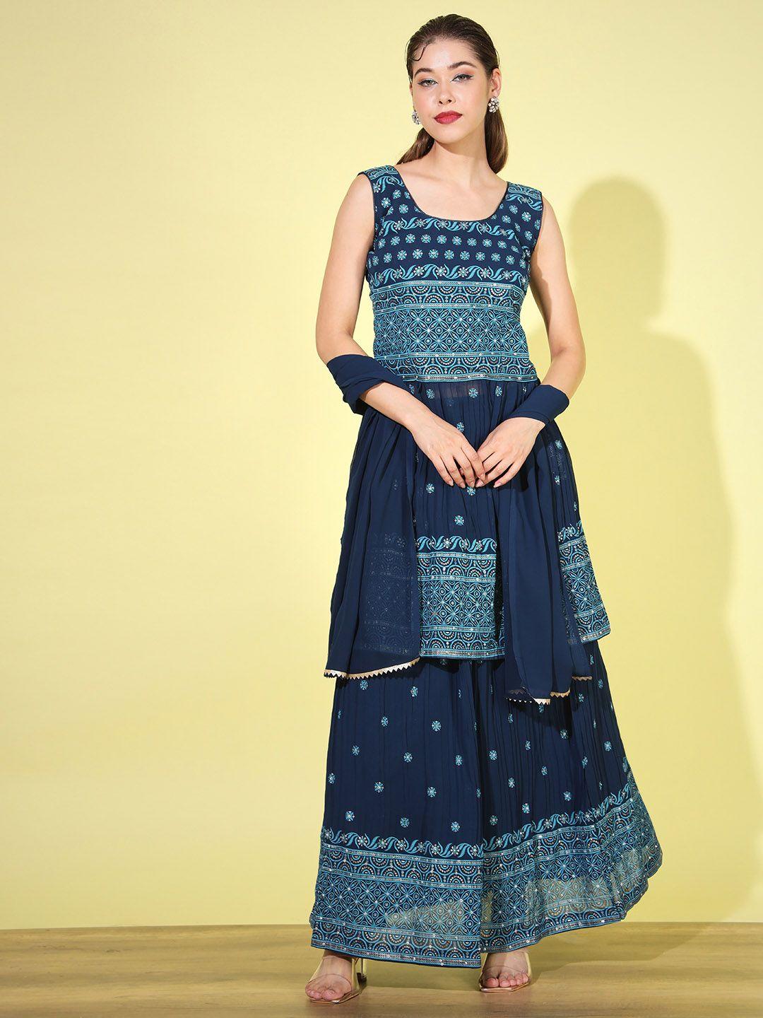 chhabra 555 embroidered a-line kurti with skirt & dupatta