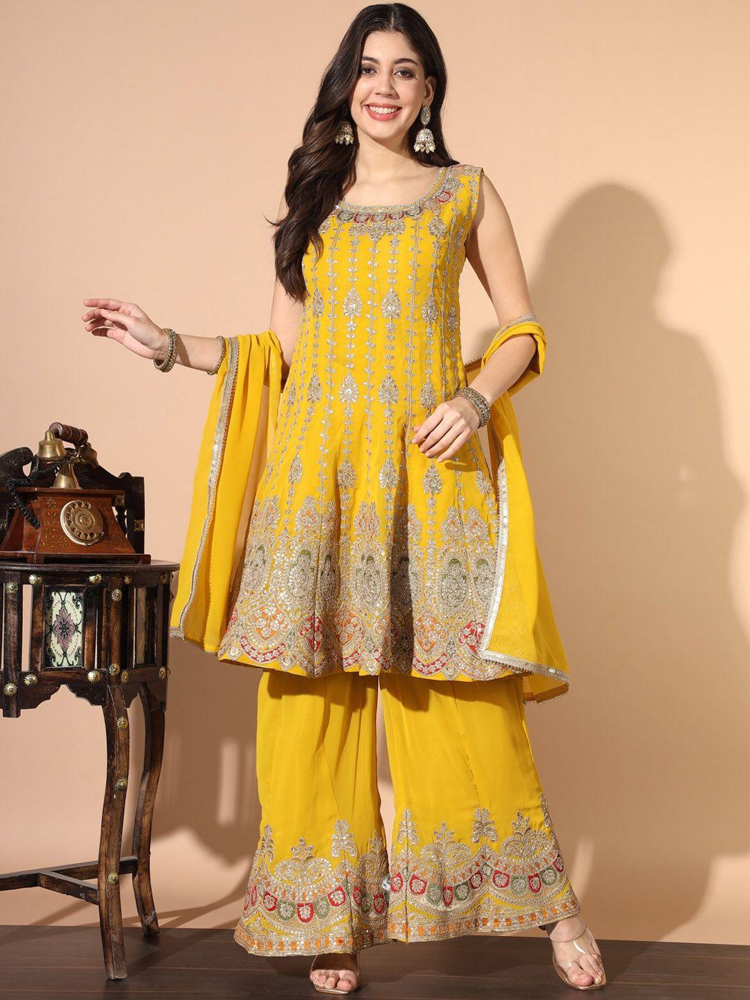 chhabra 555 embroidered peplum style kurta with palazzo & dupatta