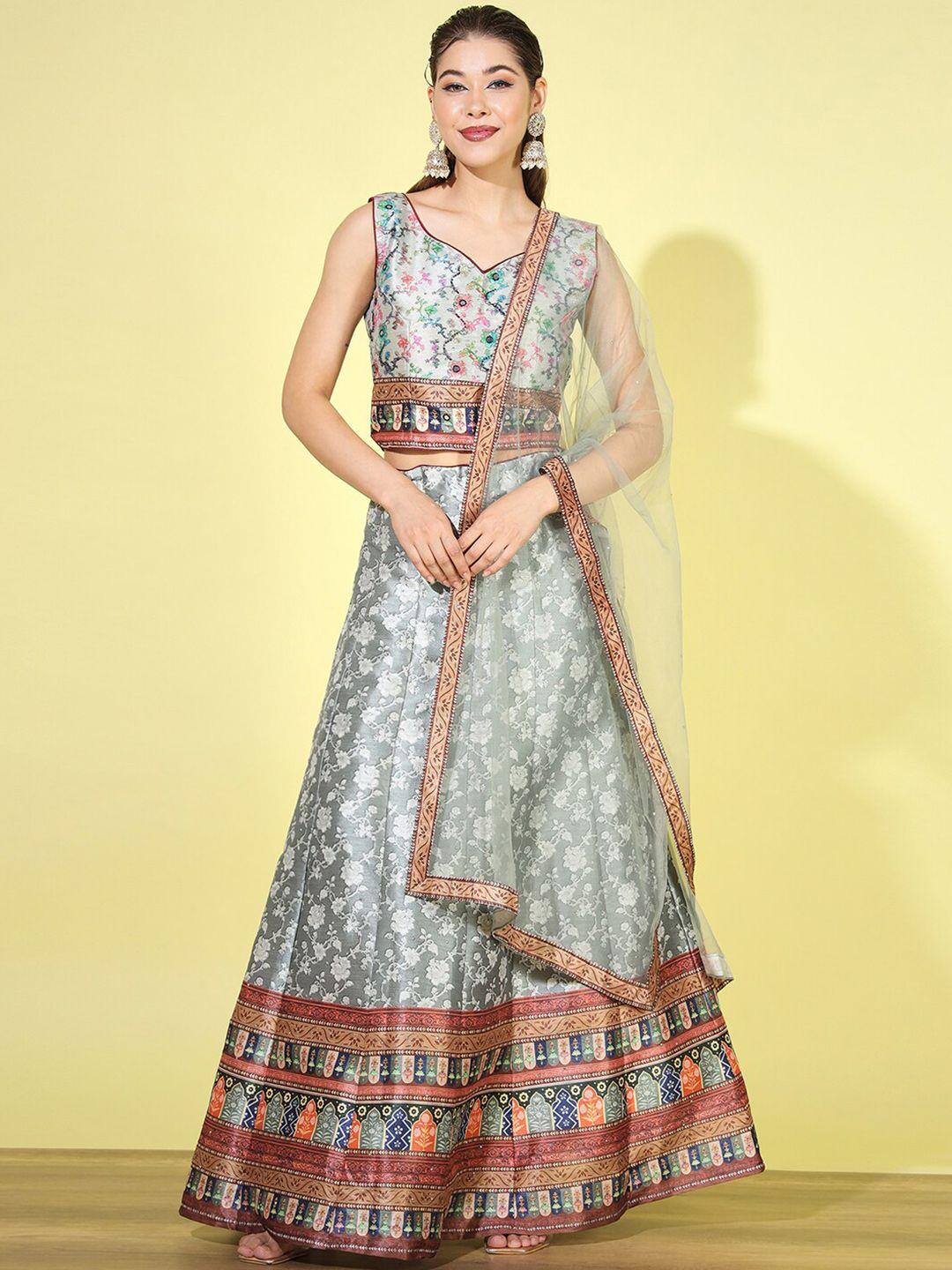 chhabra 555 floral printed embellished mirror work lehenga choli