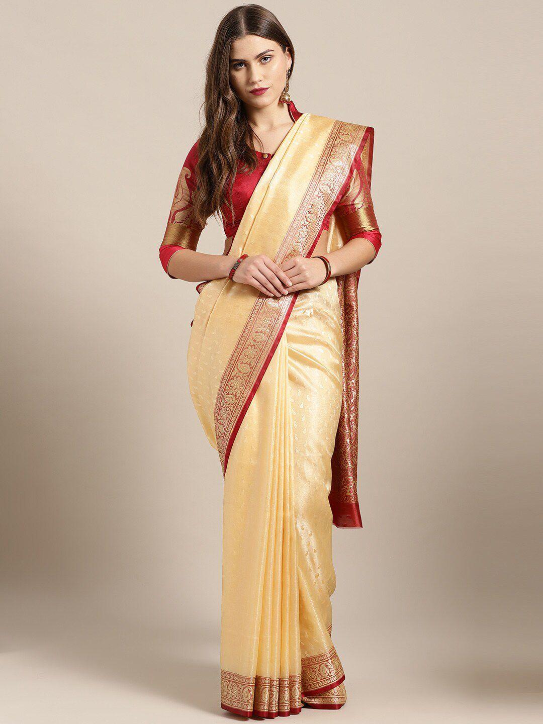 chhabra 555 gold-toned & red paisley zari art silk heavy work mysore silk saree