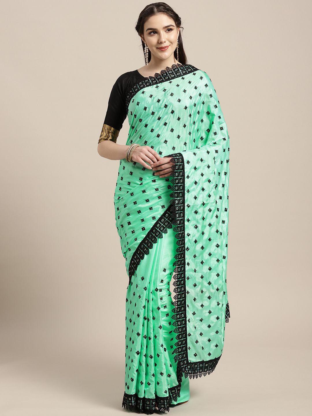 chhabra 555 green & black resham embroidered saree