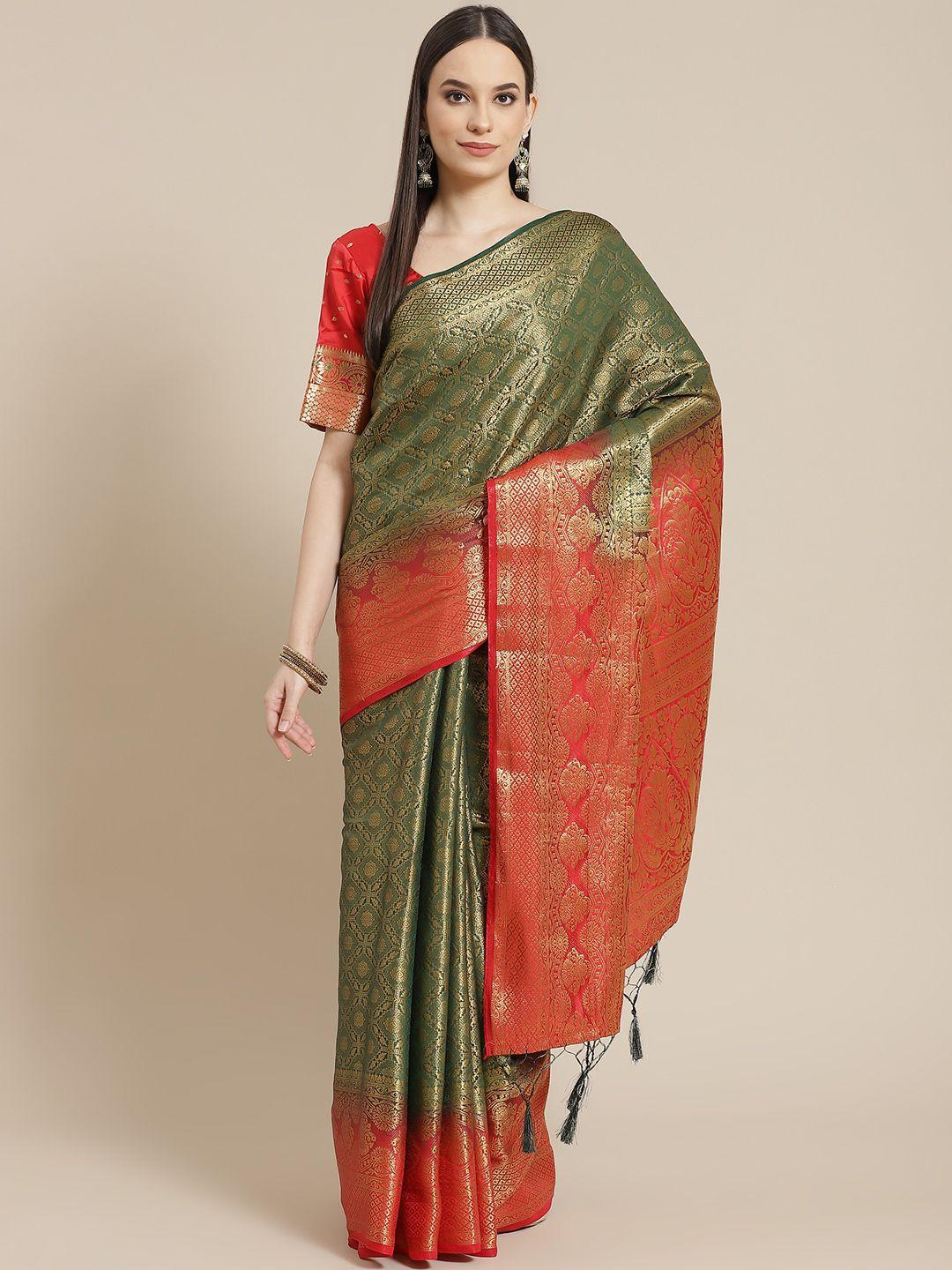 chhabra 555 green & red zari art silk banarasi saree