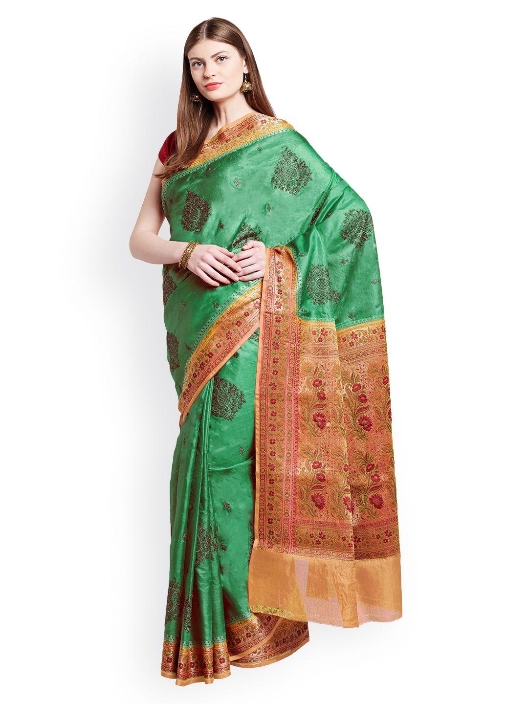 chhabra 555 green & rust art silk embroidered tussar saree