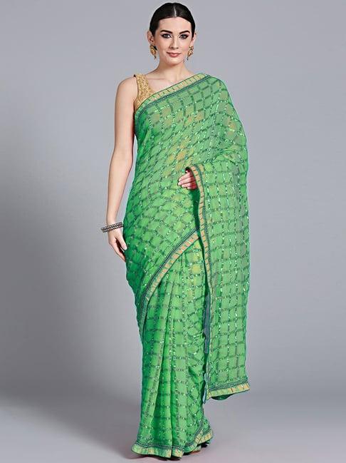 chhabra 555 green chequered saree with blouse