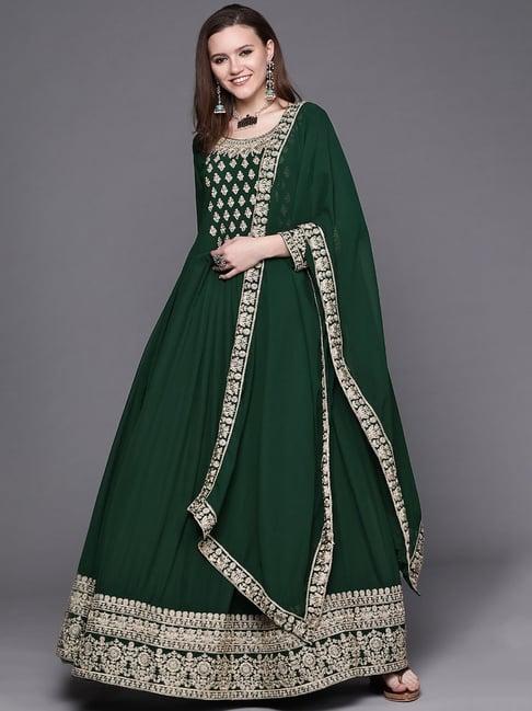 chhabra 555 green embellished anarkali and pant with dupatta