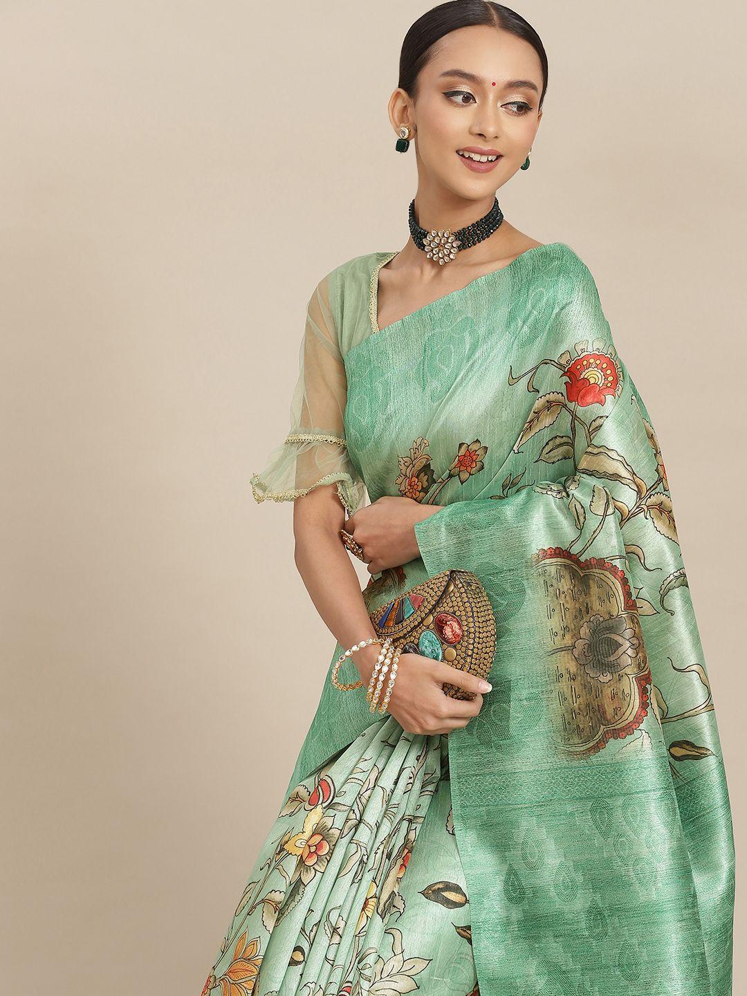 chhabra 555 green floral zari jute silk bhagalpuri saree