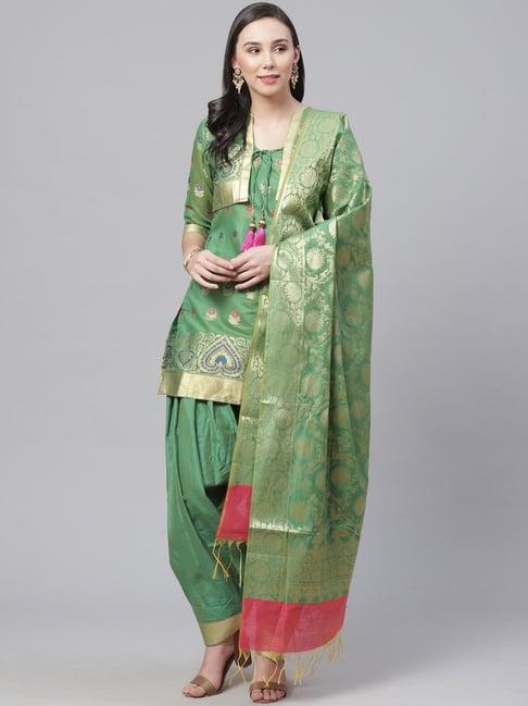 chhabra 555 green textured kurta with salwaar dupatta & jacket