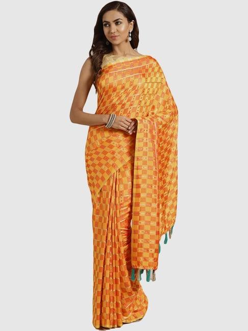 chhabra 555 mustard chequered saree with blouse