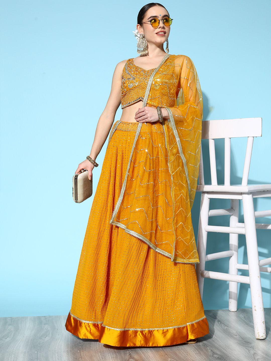 chhabra 555 mustard yellow embellished made to measure lehenga & blouse with dupatta