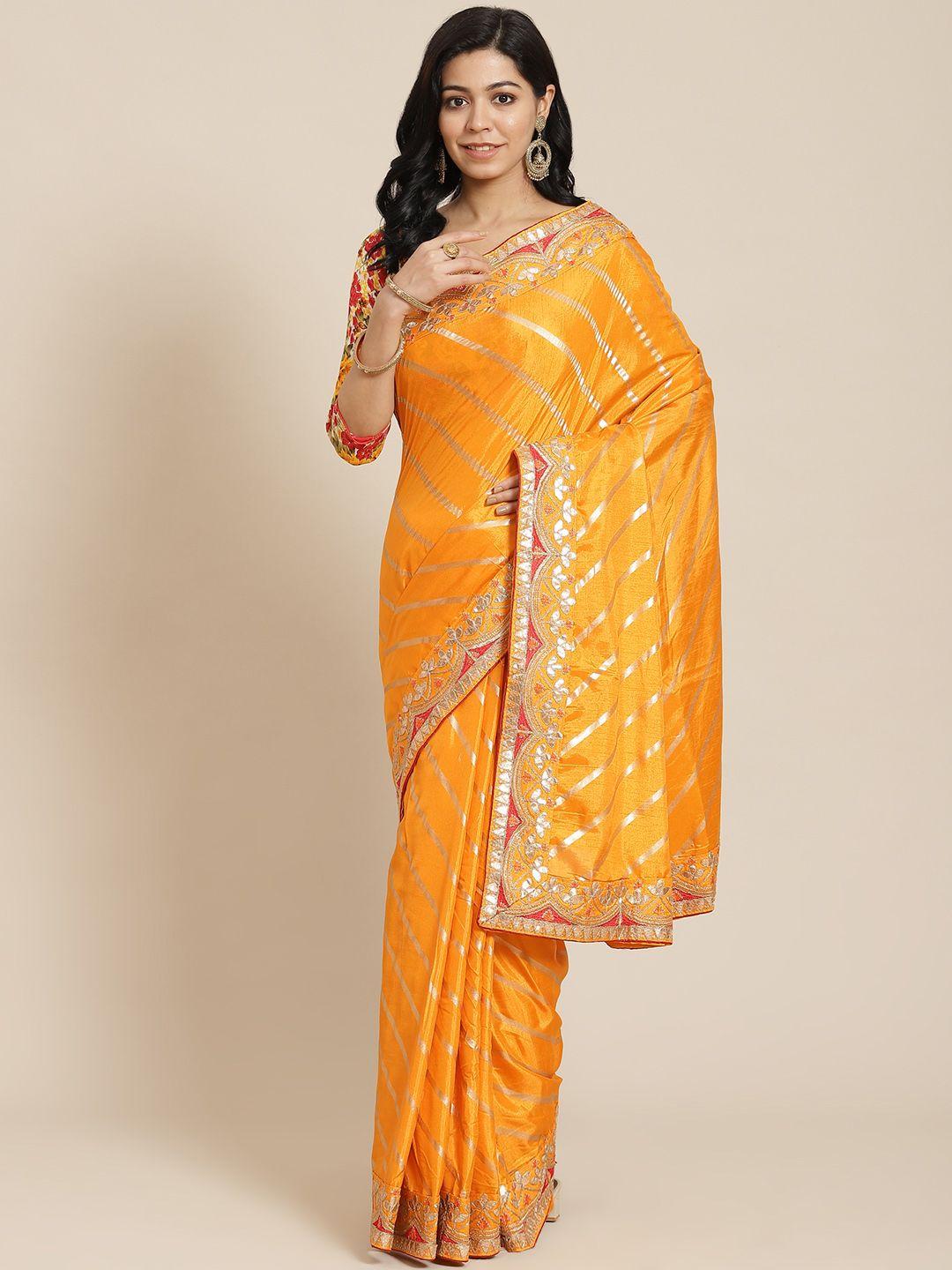 chhabra 555 mustard yellow leheriya silk blend leheriya saree