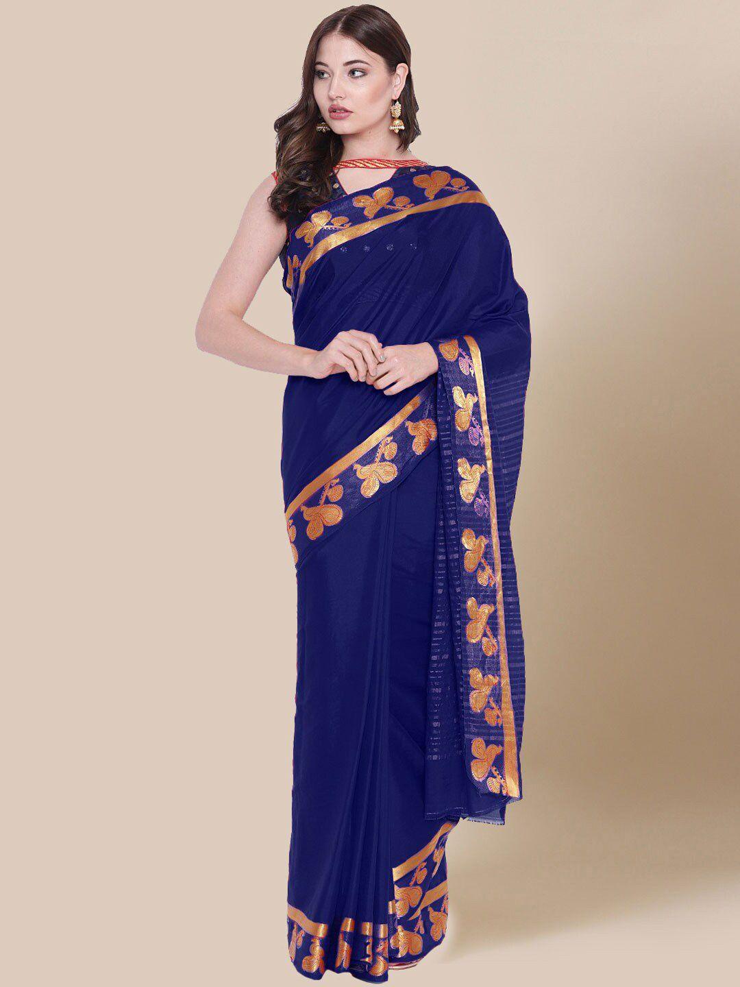 chhabra 555 navy blue & gold-toned woven design zari silk blend banarasi saree