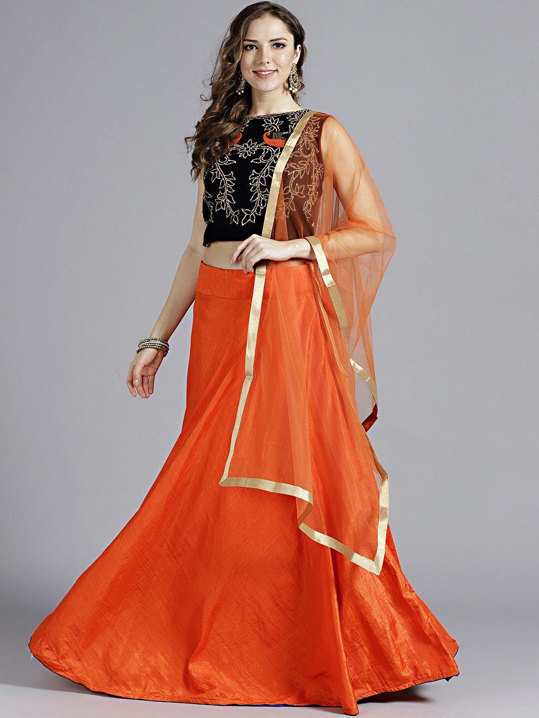 chhabra 555 orange & black embellished made to measure lehenga & blouse with dupatta