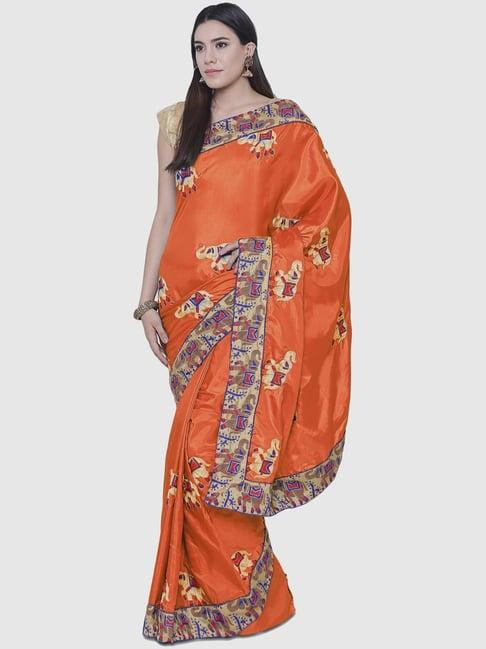 chhabra 555 orange embroidered saree with unstitched blouse