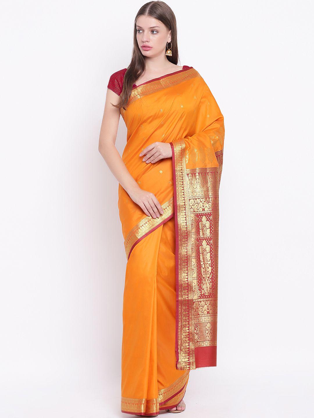 chhabra 555 orange poly silk solid narayan peth saree