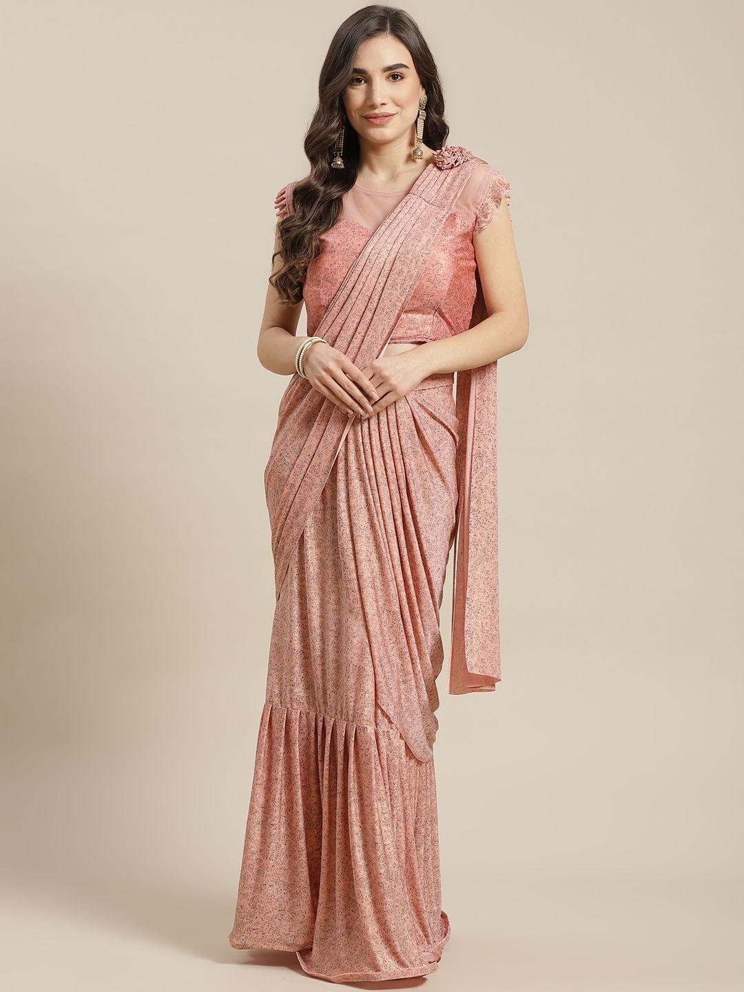 chhabra 555 peach-coloured embroidered  ready to wear saree