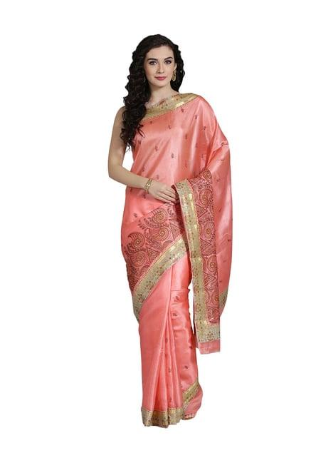 chhabra 555 peach embroidered saree with blouse