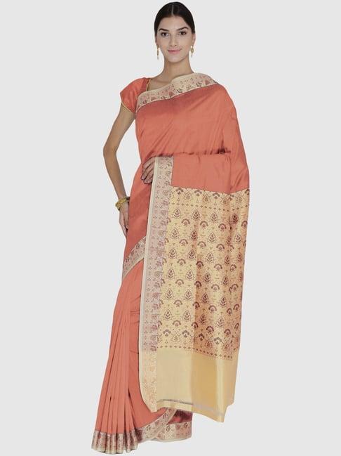 chhabra 555 peach woven saree with unstitched blouse