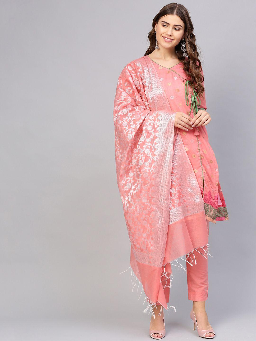 chhabra 555 pink & golden woven-design made to measure kurta with trouser & dupatta