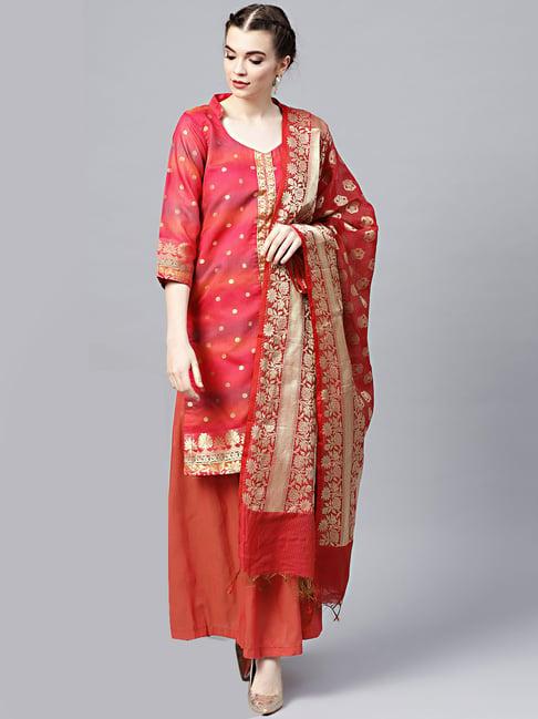 chhabra 555 pink woven pattern unstitched dress material with dupatta