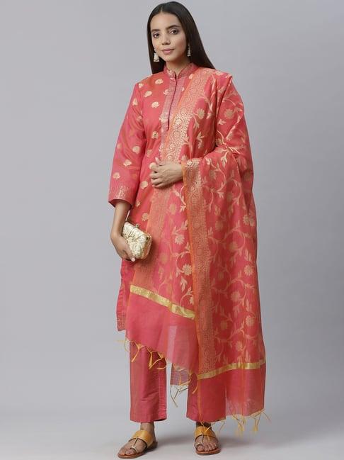 chhabra 555 pink woven pattern unstitched dress material
