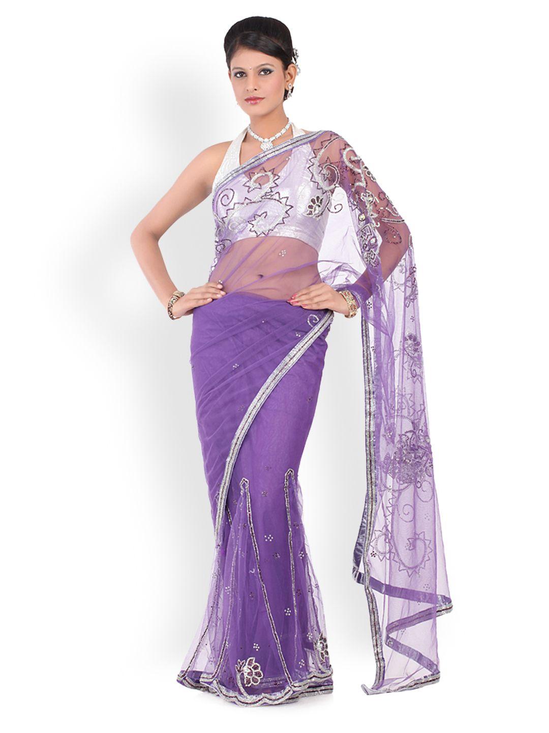 chhabra 555 purple embroidered nylon fashion saree