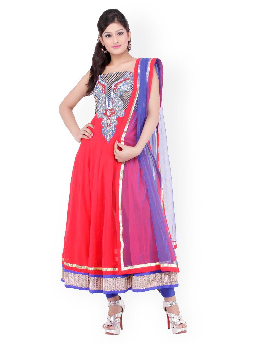 chhabra 555 red & blue georgette unstitched dress material