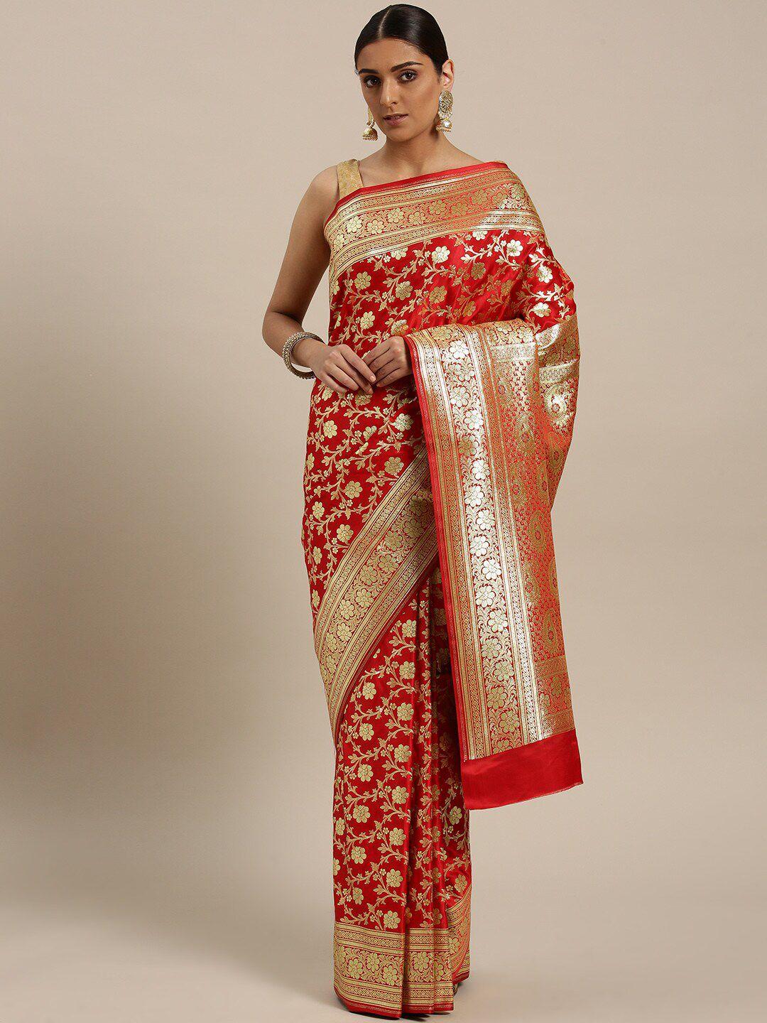 chhabra 555 red & gold-toned ethnic motifs zari silk blend kanjeevaram saree