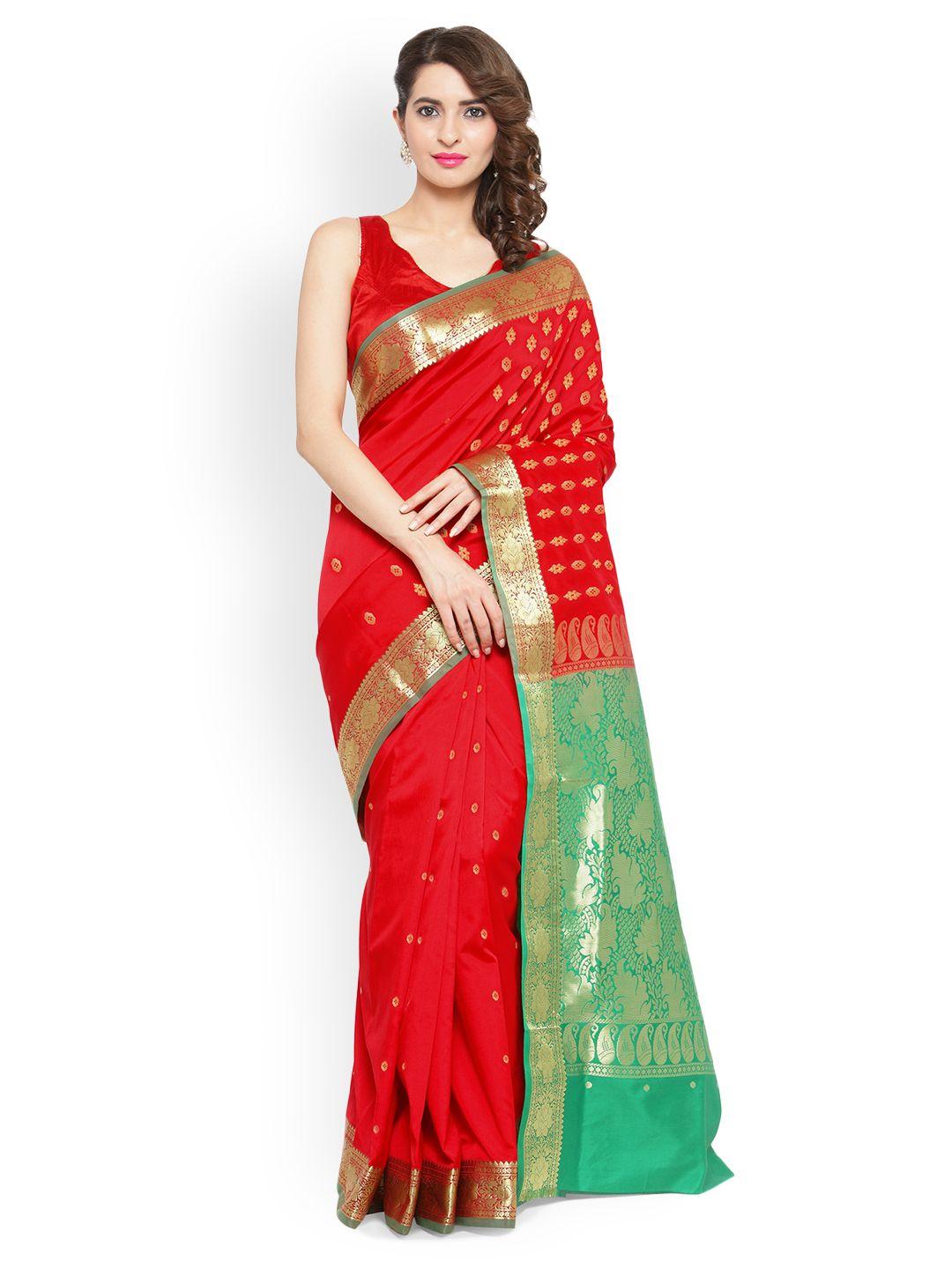 chhabra 555 red & green art silk woven design banarasi saree